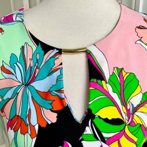 Jude Connally Pink Green Black Floral Geometric Sleeveless Dress Size XL - Picture 4 of 6